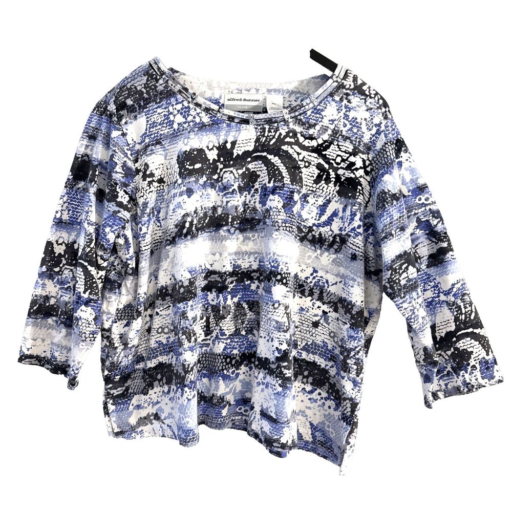 Alfred Dunner Petite XL Blue Black White  Rhinestone